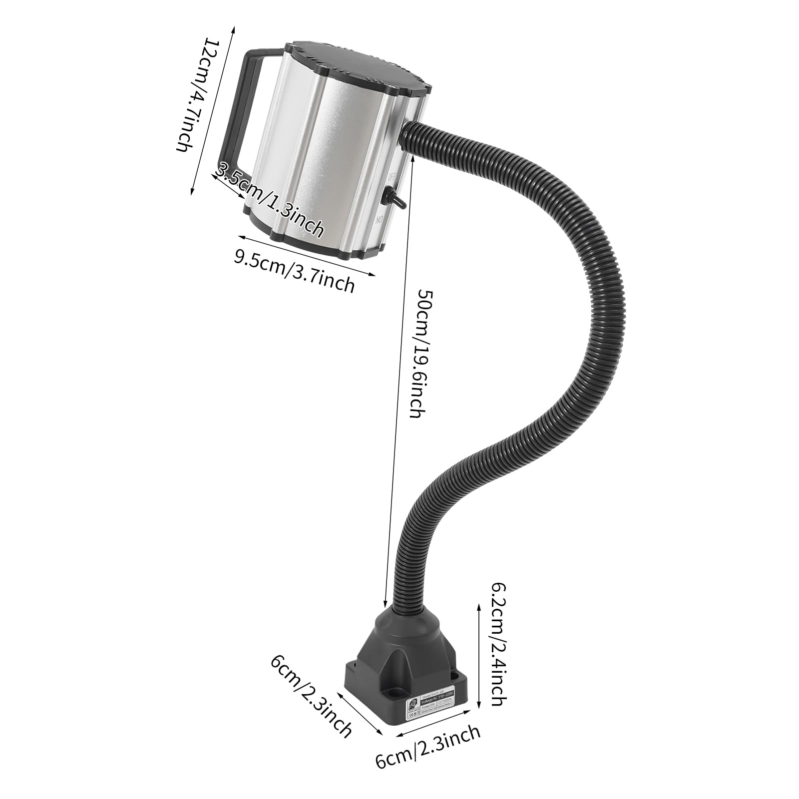 Lampa maszynowa z łabędzią szyją, 5 W, lampa LED do stołu warsztatowego 50 cm, wąż skierowany 360°, podwójna rurka, lampa typu łabędzia szyja, wodoszczelna głowica lampy