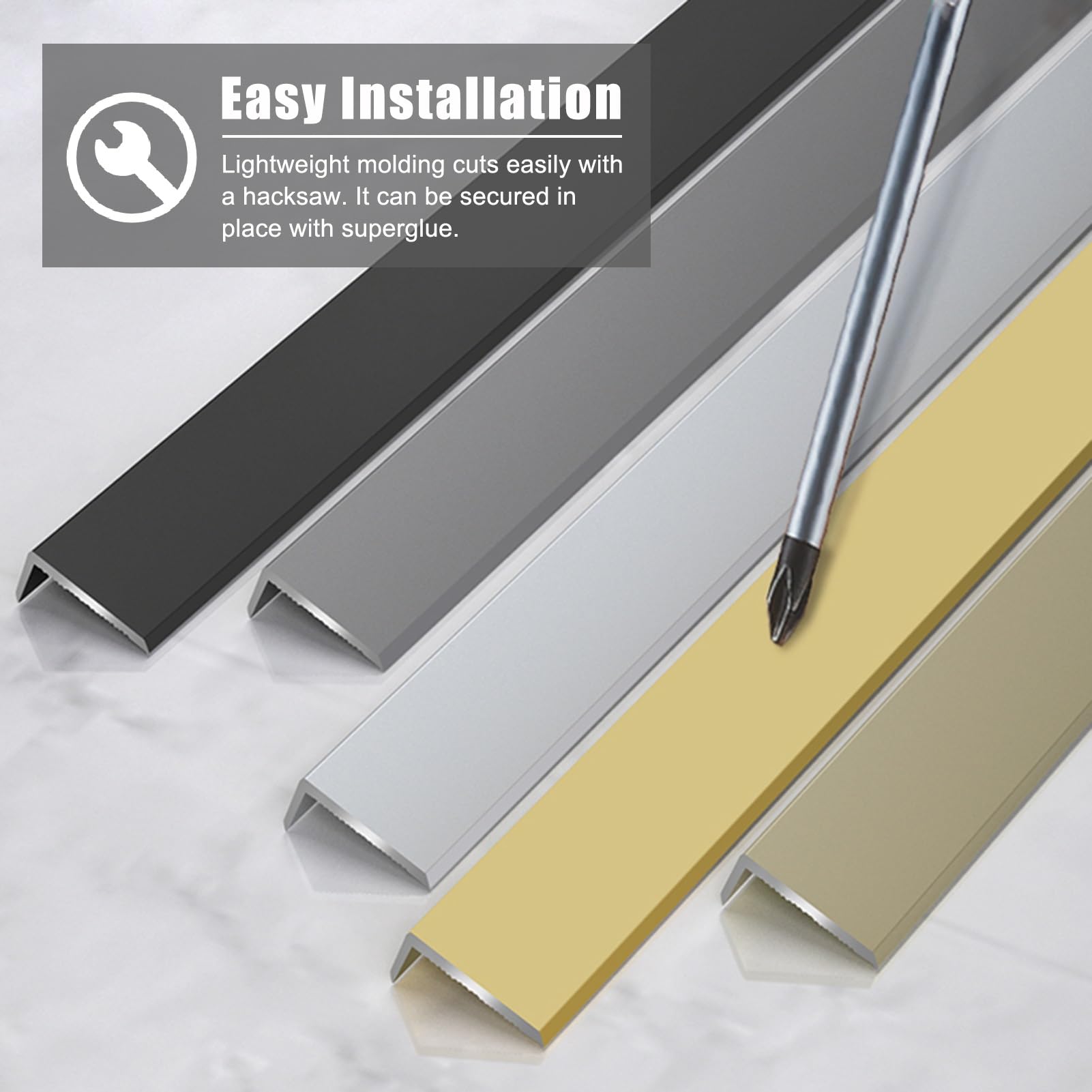 Tira de transición para Pisos, Protector de Borde de aleación de Aluminio para Pisos de Madera, 2026/1/2 Pulgada de Ancho, moldura de Borde para escaleras, Tira de peldaño de Vinilo en Forma