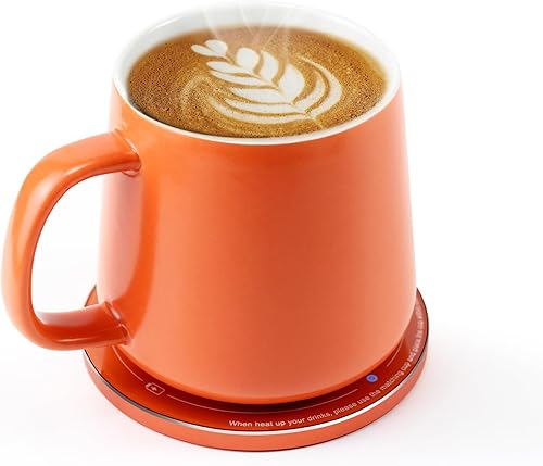 APEKX Juego de tazas de cerámica autocalentables de cerámica fina 130F55 de calidez óptima, diseño ergonómico, carga inalámbrica de 15 W 12.8 fl
