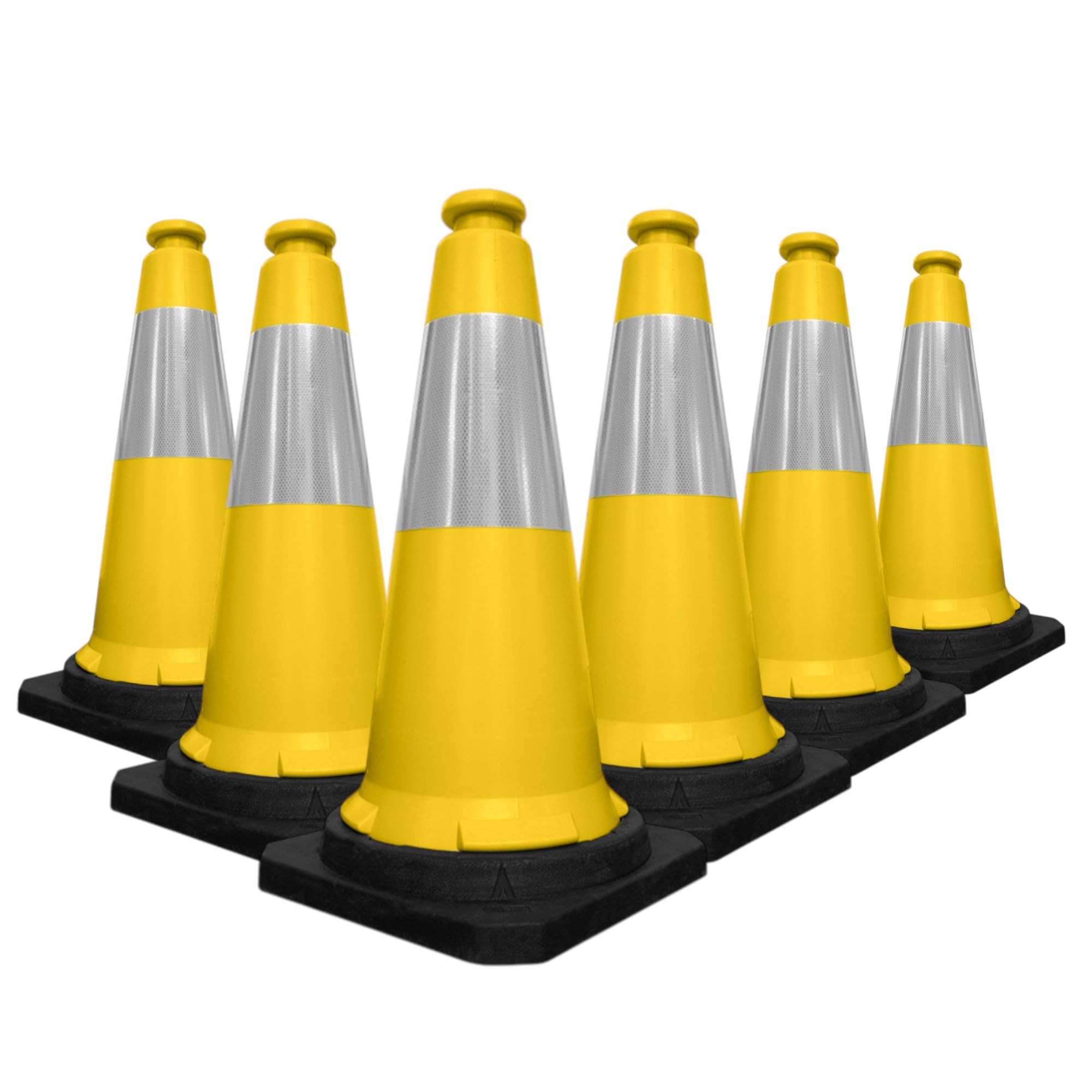 Berry 750MM Traffic Safety Cone | High Visibility Yellow Road Cone with Reflective Collar | PPC Parking Cone with Black Base | Portable Traffic Delineator for Roads, Parking & Events - Set of 6