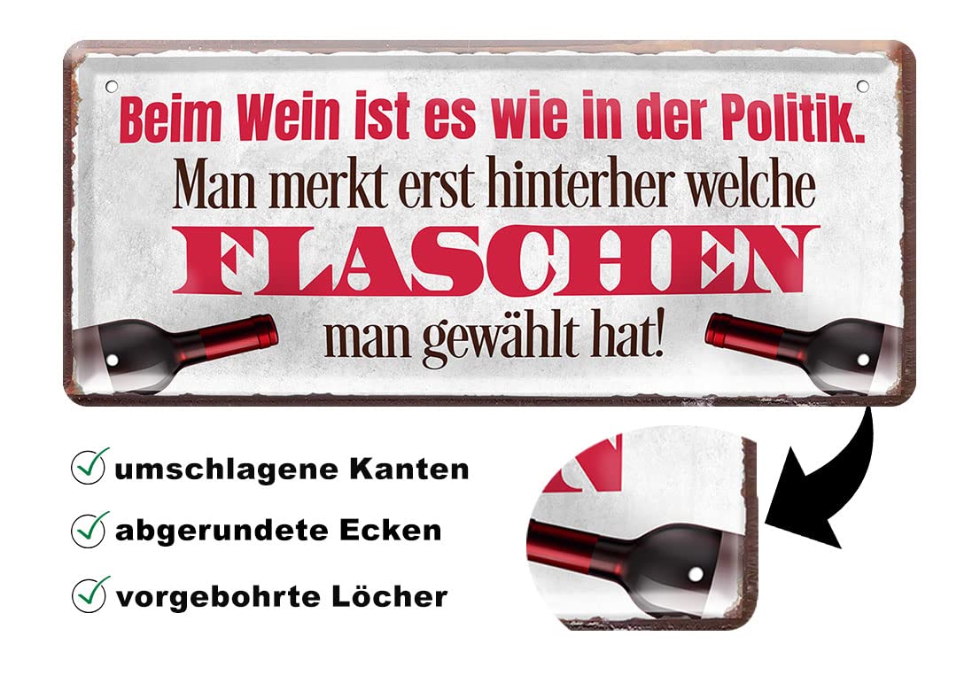 Schilderkreis24 Blechschild 28x12cm - Lustiger Spruch Mit Wein & Guter Laune