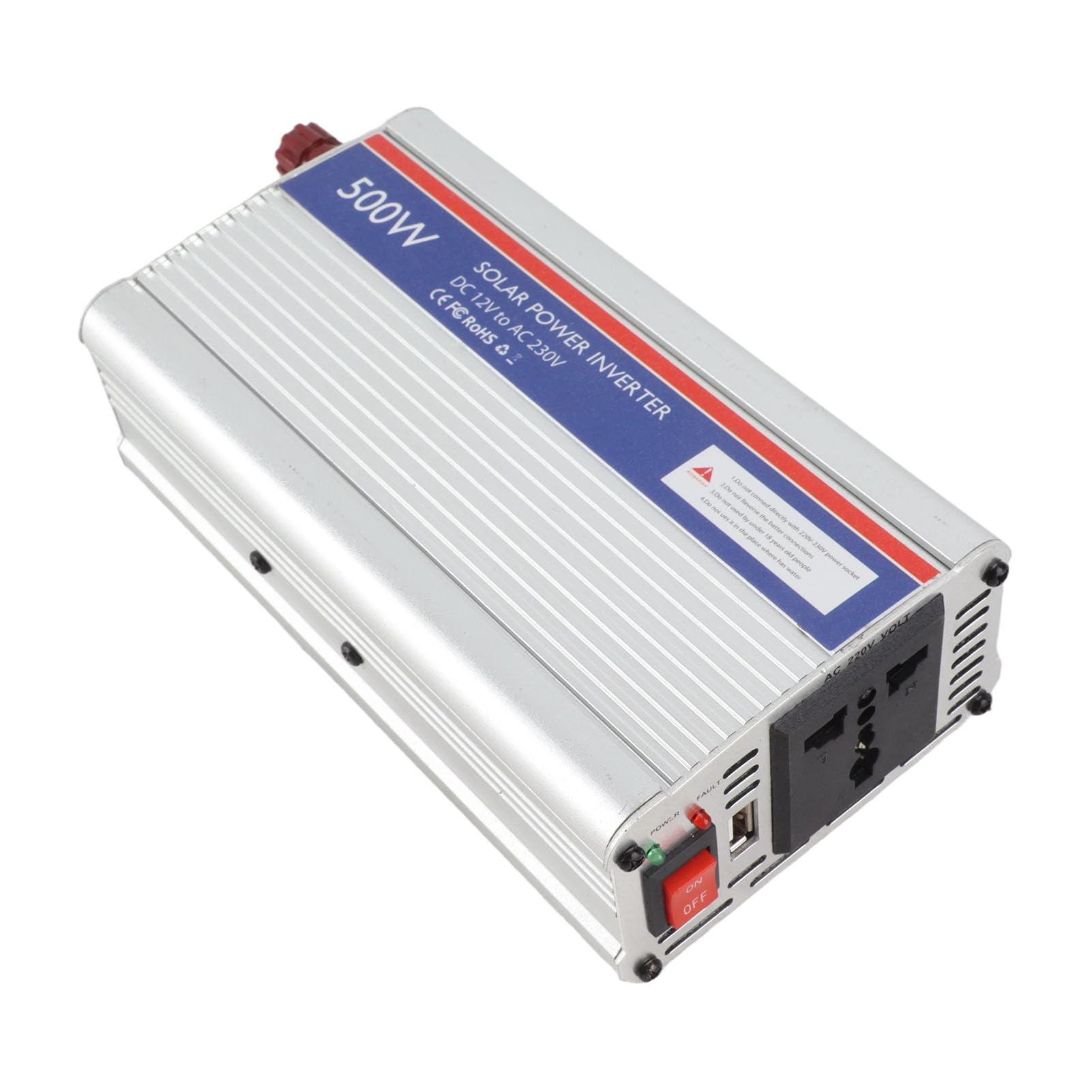 Yosoo Health Gear Przetwornica Mocy Przetwornica Prądu Stałego na Prąd Przemienny ze Stopu Aluminium 12 V DC na 230 V AC 500 W z Wieloma Zabezpieczeniami Kompaktowy Rozmiar Do Akumulatora (SILVER)