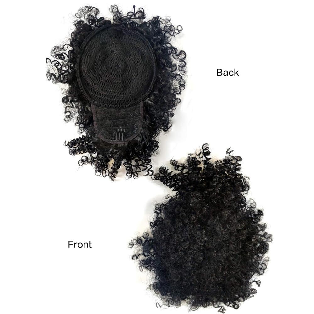Fałszywa bułka Afro Puff Drawstring Ponytail z grzywką Kinky Curly Hair Bun Hairpiece Pineapple Updo dla czarnoskórych kobiet Kobiety(1B)