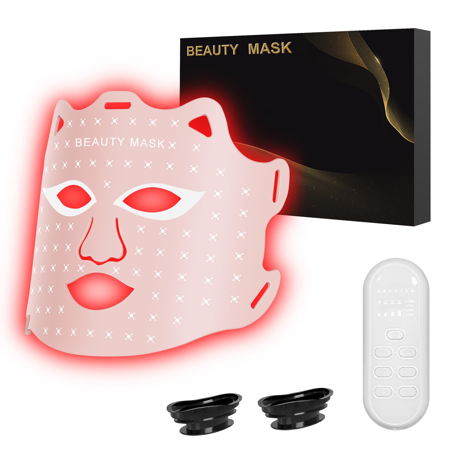 Red Light Therapy for Face Portable Led Face Mask Light Therapy with Rechargeable Remote 7 Color Mode Red