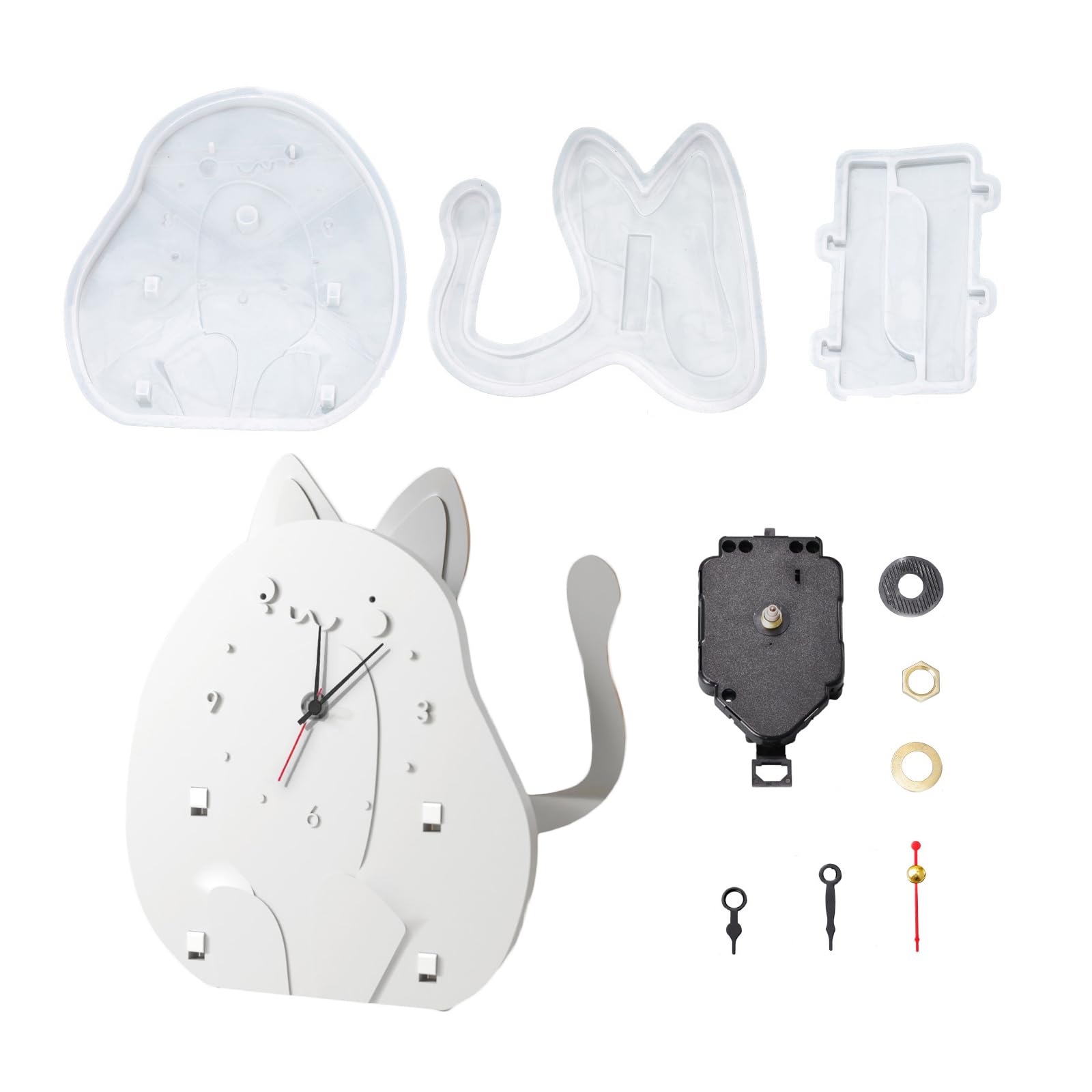 Xidmold Cat Shape Clock Resin Mould, Clock Silicone Mould with Movement, Arabic Numerals Clock Mold for Epoxy Resin Casting, Desktop Decor