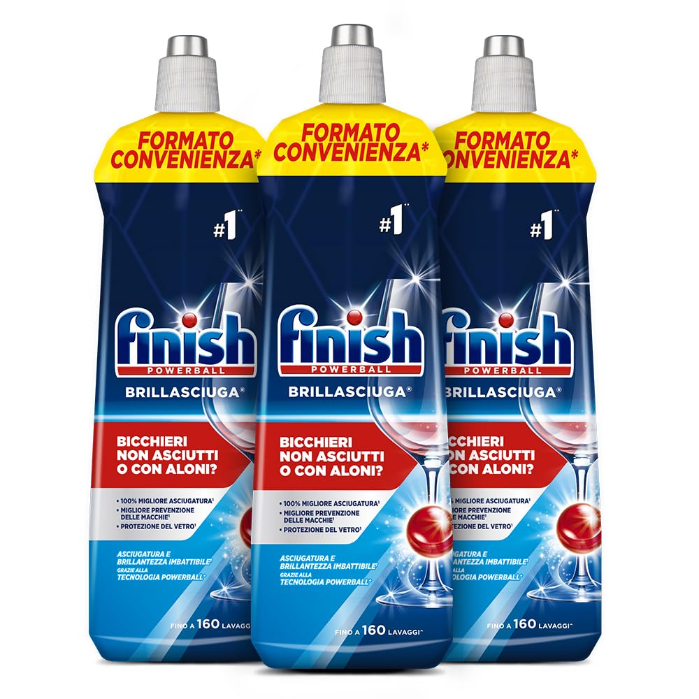 Finish Brillantante Lavastoviglie, 3 Confezioni da 800 ml di Brillasciuga, Additivo Lavastoviglie per Stoviglie Splendenti e Asciutte