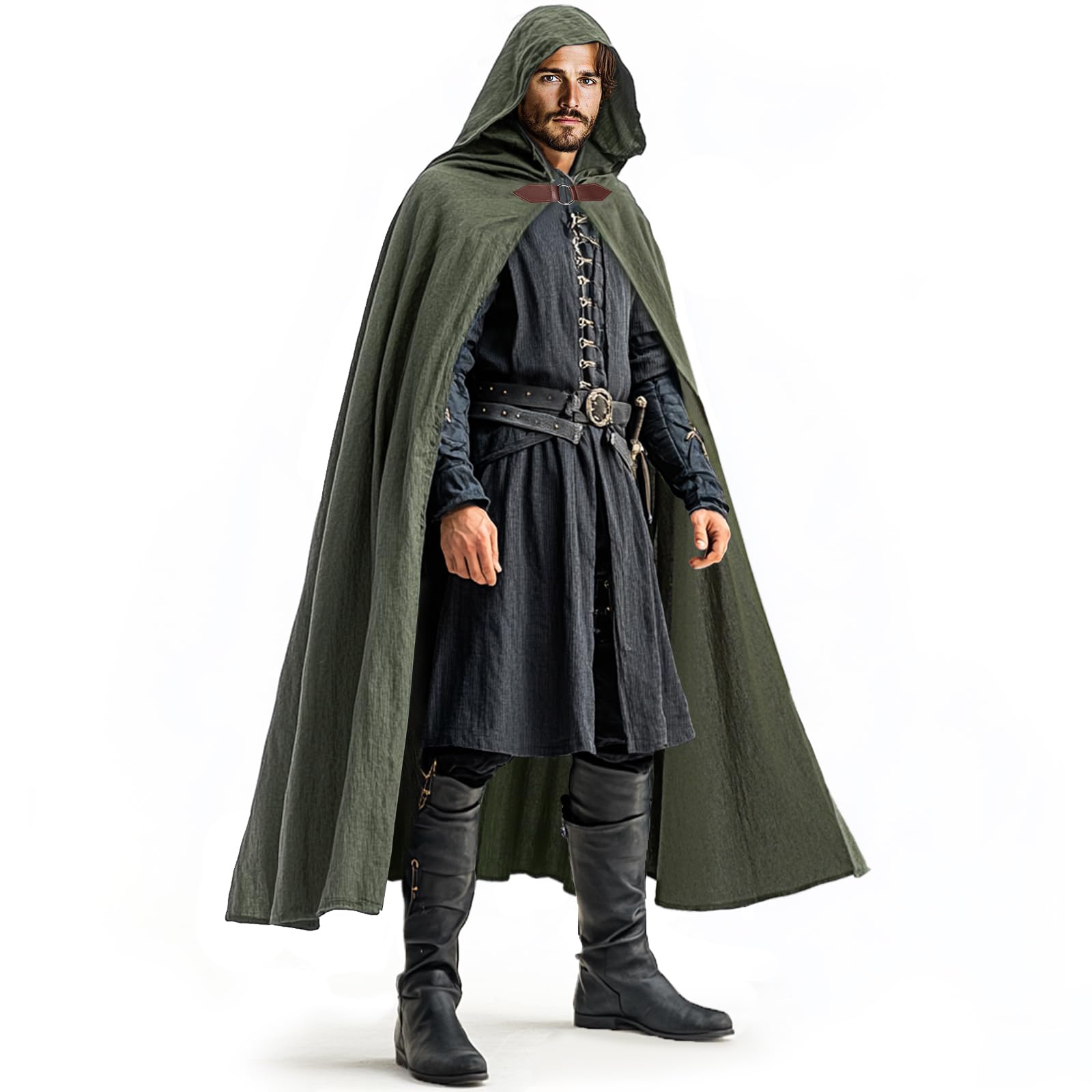 Ibeauti Renaissance Hooded Cloak Cotton Cloak Halloween Medieval Costume Cape Women Men