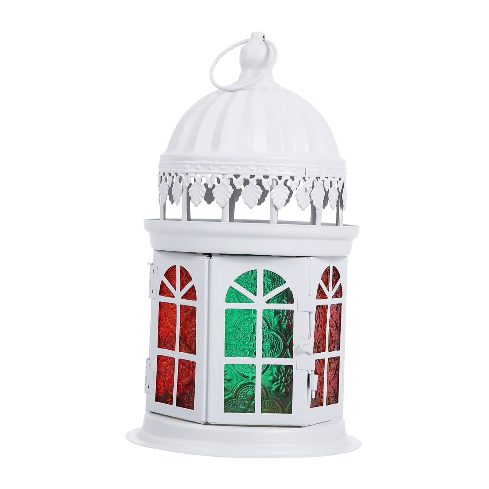 Cabilock Stained Glass Chandelier Moroccan Style Light Decor Tealight Candle Holder Garden Fire Wedding Centerpieces for Tables Outdoor Decor Retro Candle Lamp White Props Tinplate Desktop