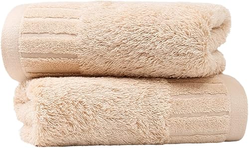 Miniatura 3 de sense gnosis Juego de 2 toallas de mano color caqui, 100 % algodón, con patrón de rayas largas y decorativas, perfectas para baño, hogar, spa, 13 x