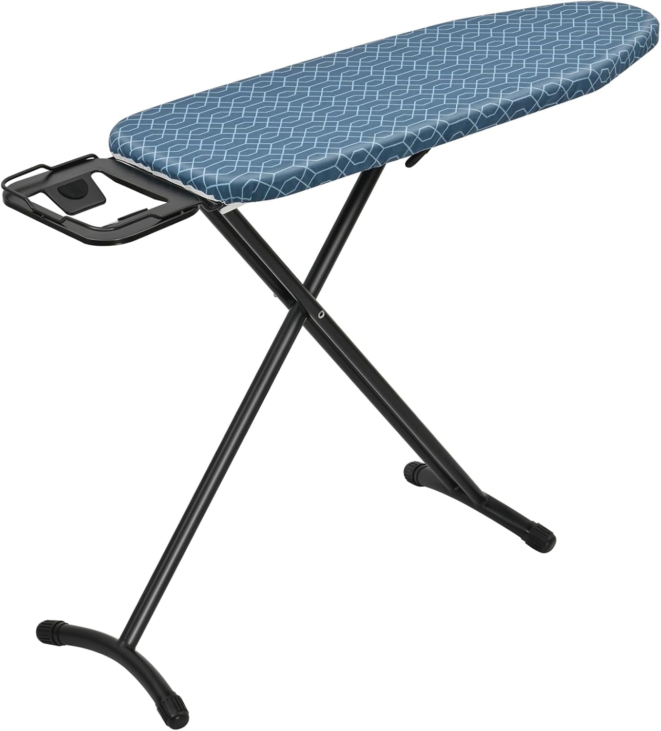 Foldable Ironing Board with Iron Rest, Extra Thick Cotton Cover & 7mm Felt Padding, Space Saving Compact Design, Adjustable Height, Lightweight Steel Frame, 116.5x33cm