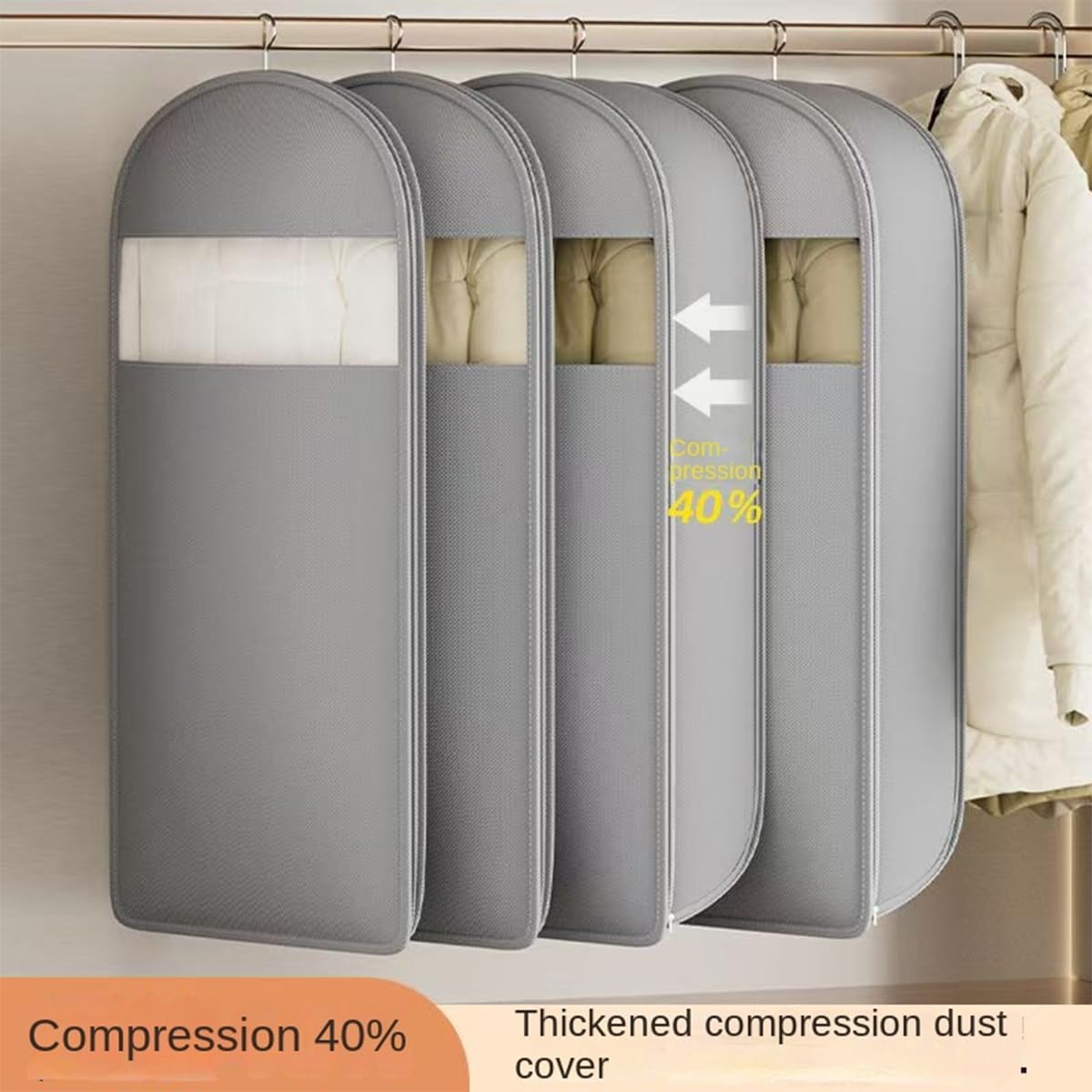 2 Packs Breathable Hanging Garment Bags for Clothes & Suits - 52" Fabric Suit Bags for Closet Storage, Garment Covers for Coats, Dresses, Jackets, Shirts, Wardrobe Protector (ecru) - Image 2