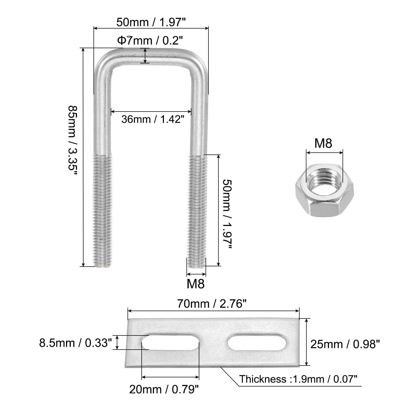PATIKIL M8x35x85mm Square U-Bolts Kit - Image 2