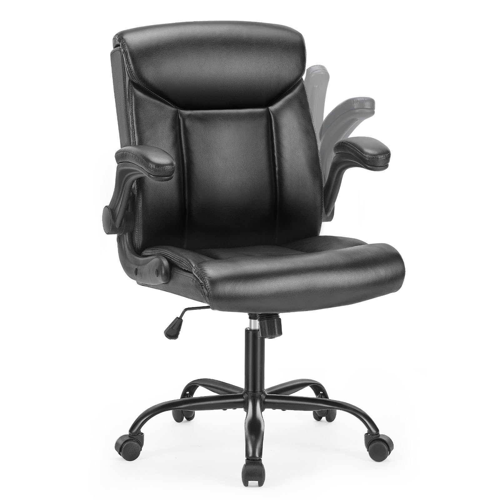 Office Chair - Ergonomic Computer Desk Chair Executive Pu Leather Chairs with Flip-Up Armrest, Mid-Back Home Office Chair for Adult