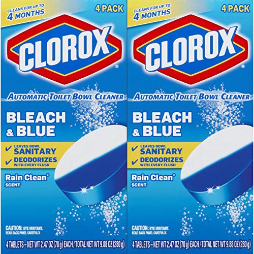 Clorox Automatic Toilet Bowl Cleaner, Bleach & Blue, Rain Clean Scent, 2.47 Ounces, 8 Pack (Packaging May Vary)