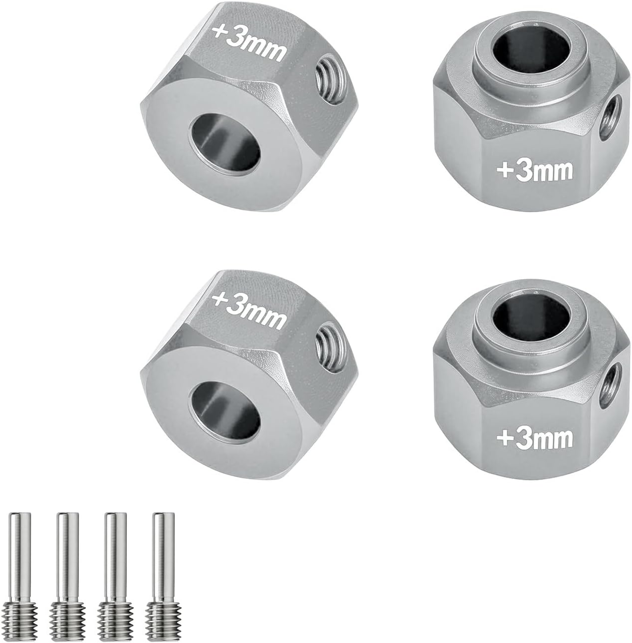 GPM 12mm Hex Wheel Adapters +3mm, 6061-T6 Aluminum Widened Hubs for 1/10 RC Crawler Axial SCX10 III Capra Jeep, 4Pcs (Black)