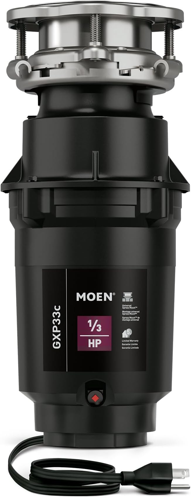 GXP33C Lite Series PRO 1/3 HP Continuous Feed Garbage Disposal, Power Cord Included, Black