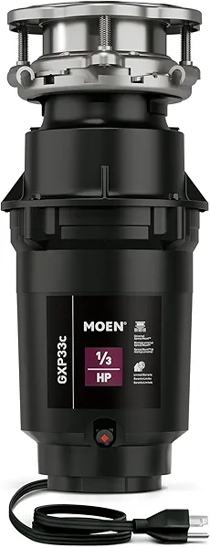 Moen Lite Series PRO Compact Continuous Feed Garbage Disposal for Kitchen Sink with Power Cord, GXP33C