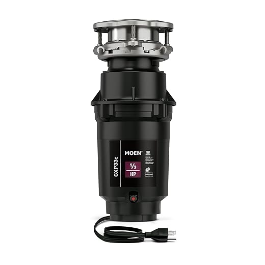 Moen Lite Series PRO Compact Continuous Feed Garbage Disposal for Kitchen Sink with Power Cord, GXP33C