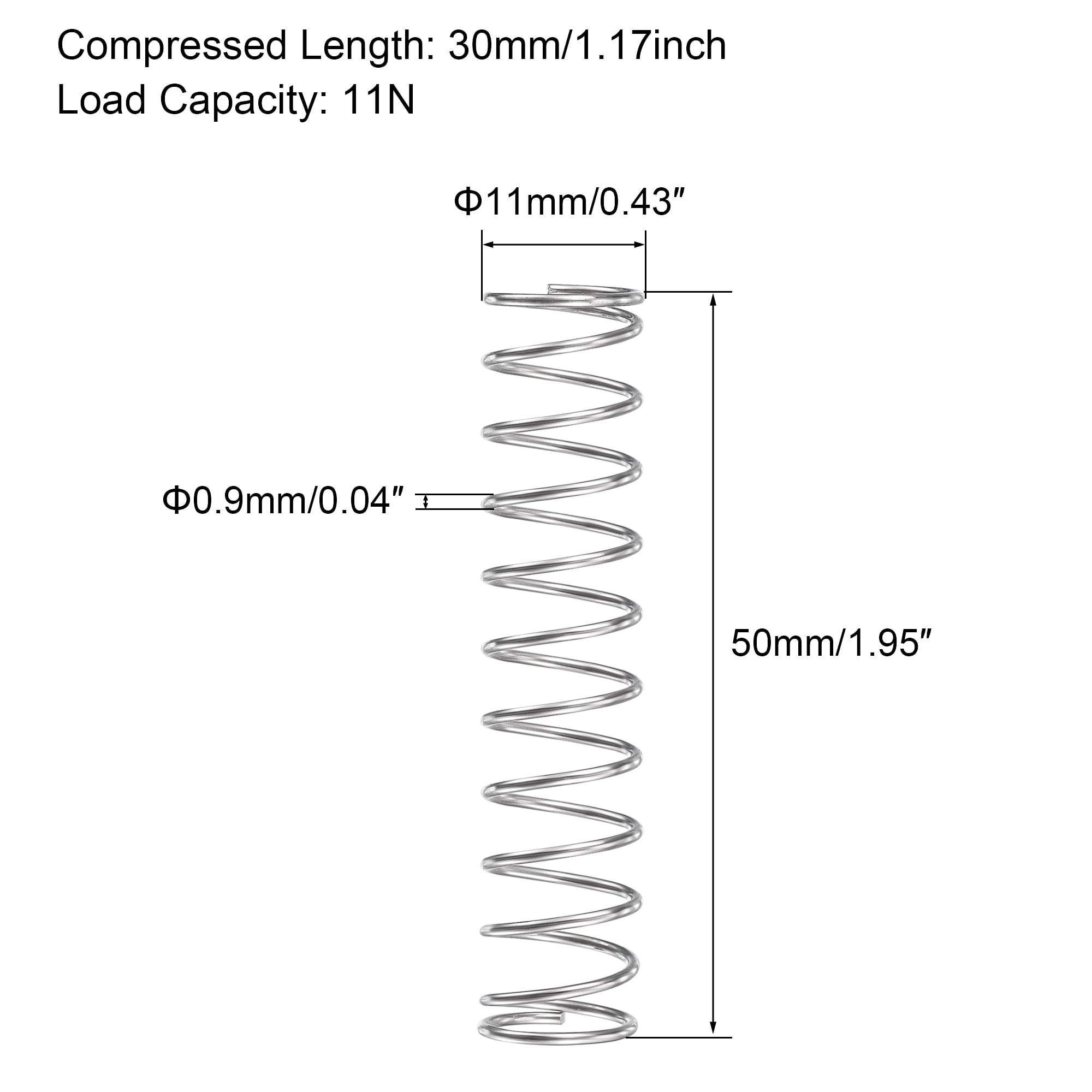 Sourcing Map Druckfedern 304 Edelstahl – 16 Mm Außen-Ø, 1,2 Mm Draht, 35 Mm Länge, 9 Mm Zusammengedrückt, 15,7 N Tragkraft (5 Stück)