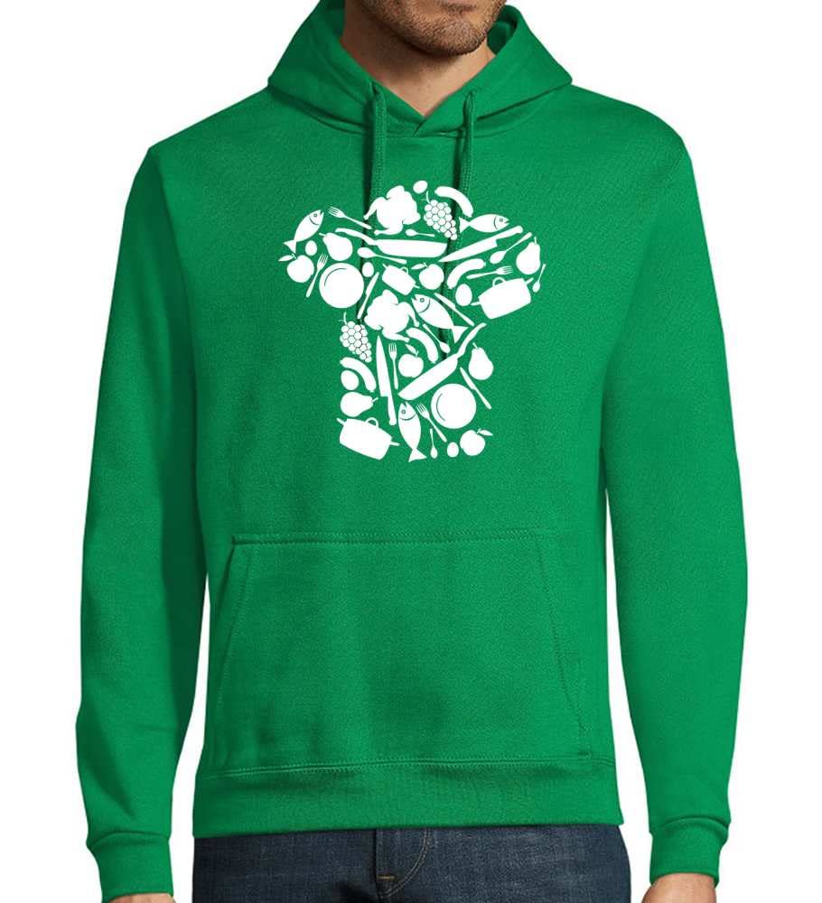Czapka kucharska z przyborami kuchennymi męska bluza z kapturem, zielony, XS