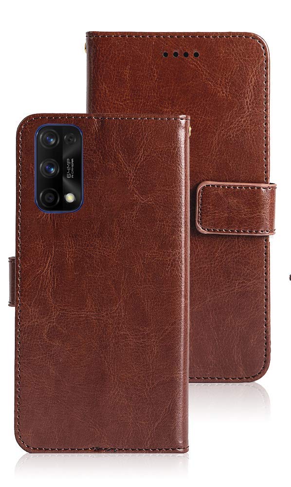 Inrange™ Leather Flip with Wallet Case with TPU Shockproof Cover for Realme 7 Pro(Brown,Realme 7 Pro)