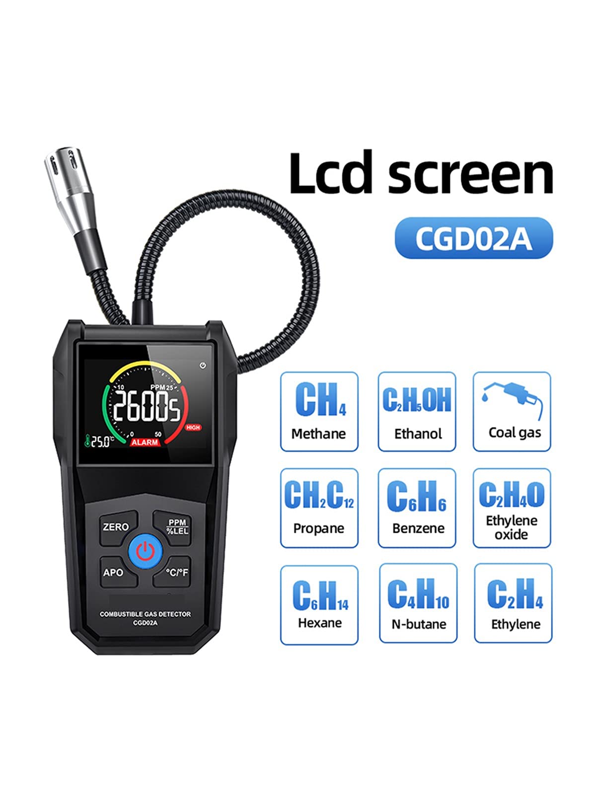 Monitor de Calidad del Aire Profesional Analizador de Gas Analizador de Gas Detector Detector de Fugas Ppm Meter Air Air Analizador Combustible Gas Inflamable Tester Natural 50000 Ppm 100% lel(CGD01)