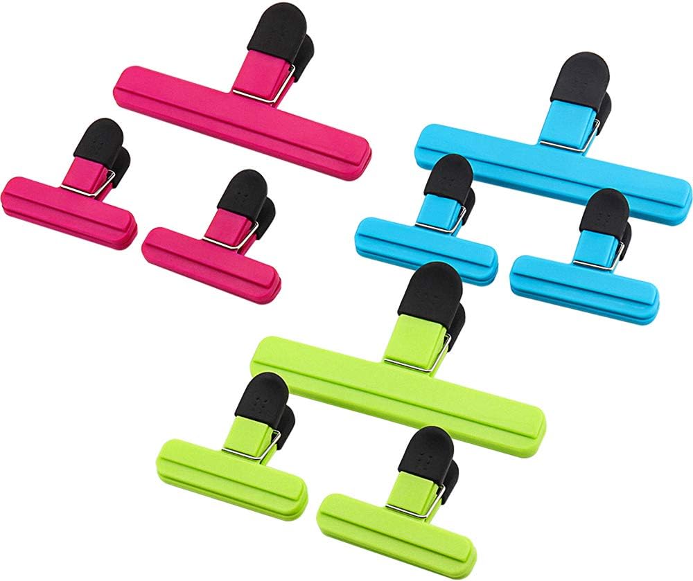 ONEBOM Chip Bag Clips, Bag Clips for Food, Snack Clips, Photo File Clamps, for Kitchen Office (9 Clips)