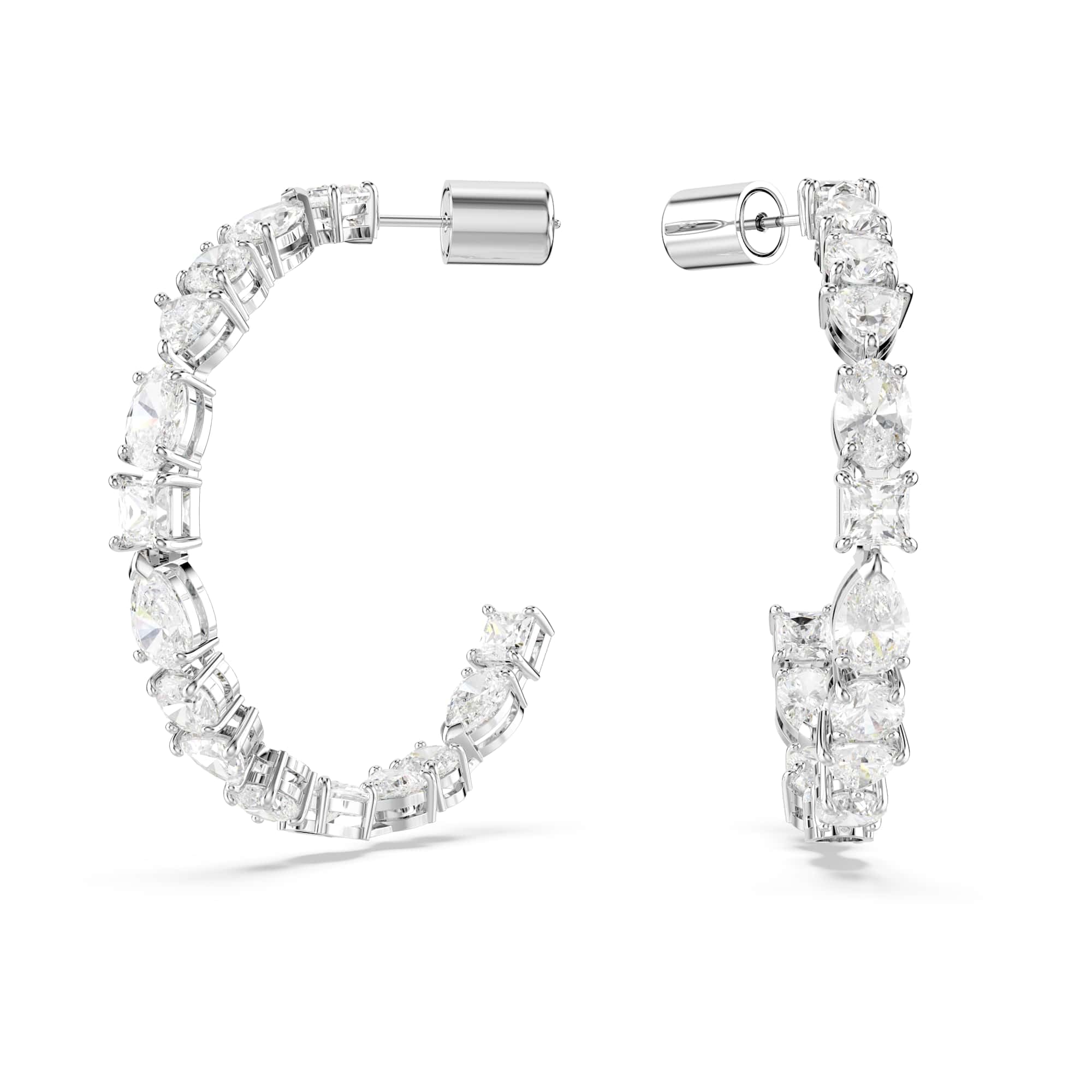 Mesmera hoop earrings, Mixed cuts, White, Rhodium plated (5672834)