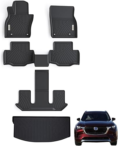 Alfombrillas y forro de carga para Mazda CX-90PHEV 6 y 7 asientos 2024 (no apto para 8 asientos), protección TPE para todo tipo de clima, forros de