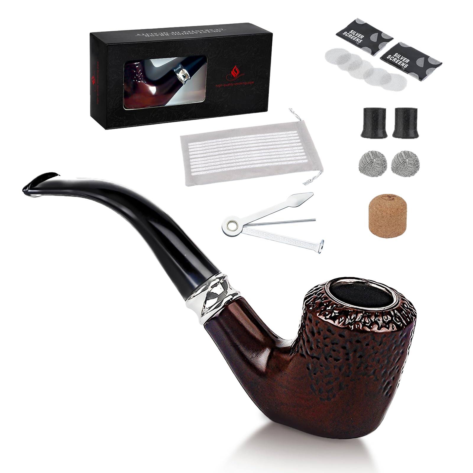 Tobacco Pipe Set with Smoking Accessories Short Handle Curved Smoking Pipe Bent Tobacco Pipes for Smoking Removable for Pipes for Everyday Use and Gifting