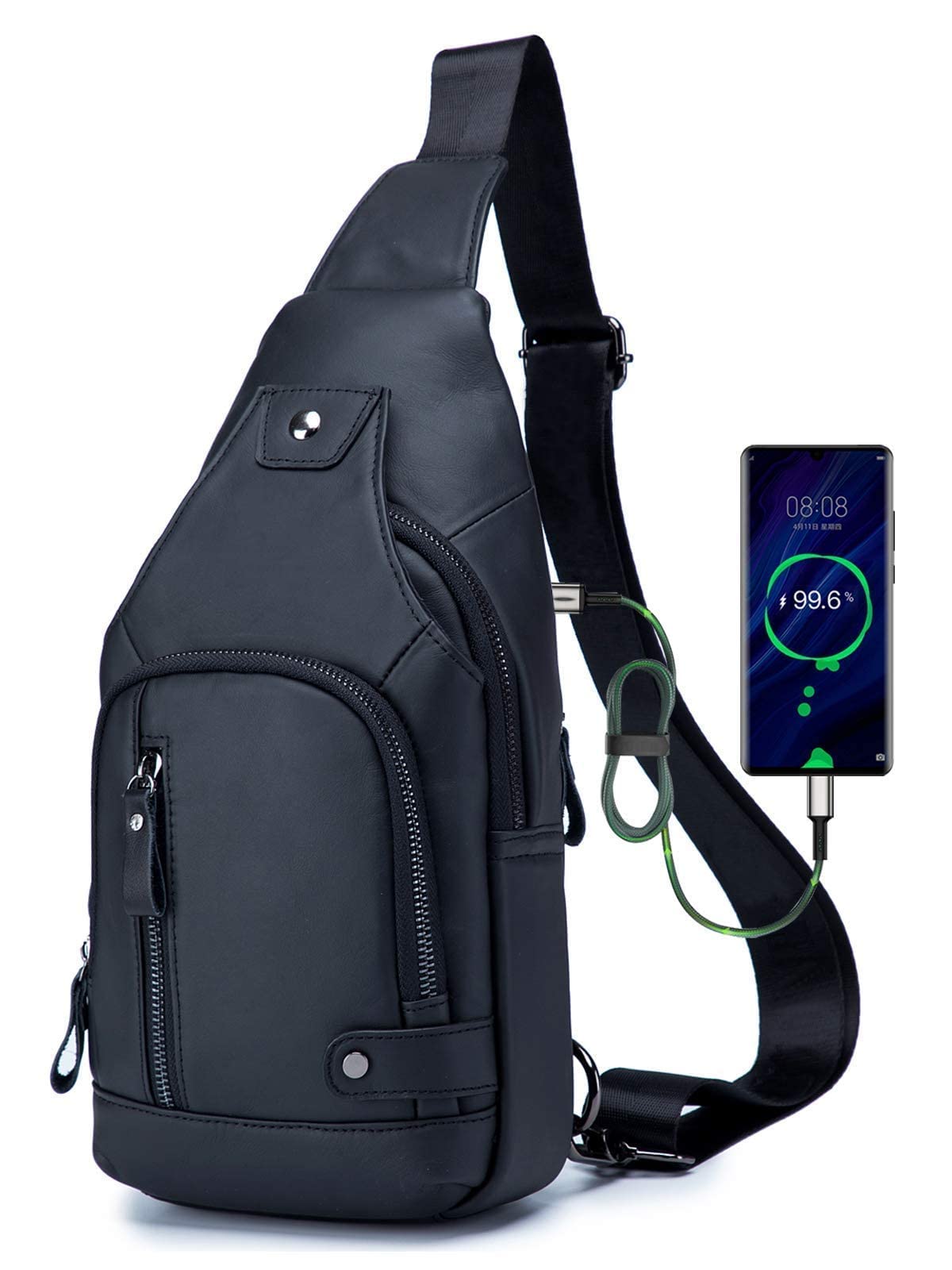 WeeDee Bandoleras Hombre Pequeña Piel Mochila de Cuero Autentico Bolsos de Hombre y Pecho Bolso Bandolera Resistentes al Agua Para Escolare Ciclismo Senderismo