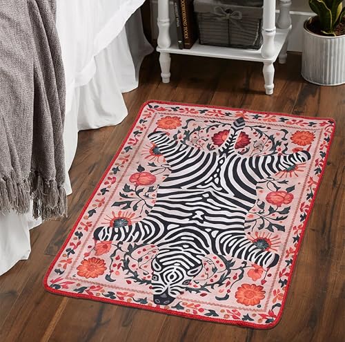 AAZEEM Washable Non-Slip Carpet for Living Room Bedroom Bohemian Low-Pile Printed Indoor Accent Stain Resistant Non-shed Carpet for Home Office Décor |White Color|2 X 3 feet