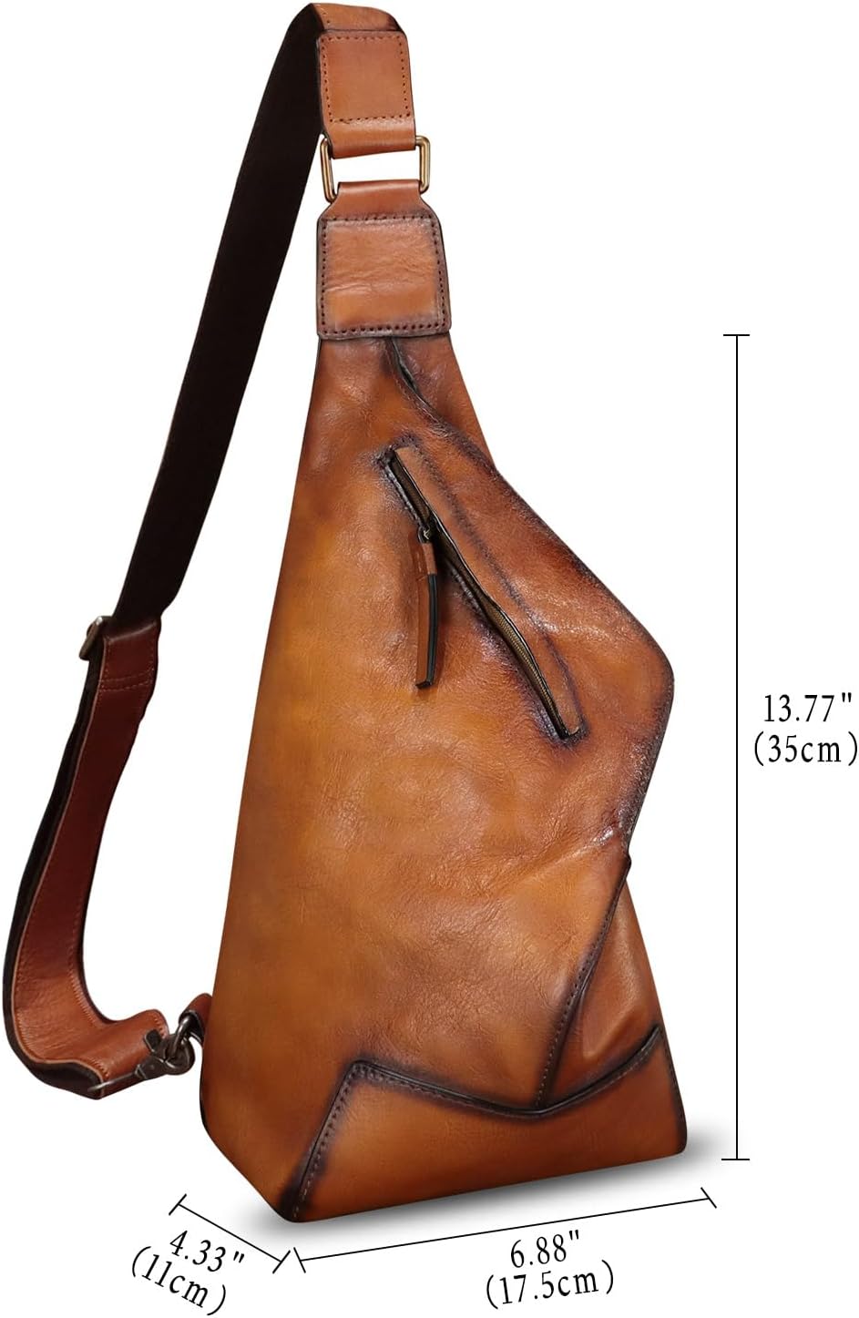 Genuine Leather Sling Bag for Men and Women Vintage Full Grain Leather Sling Purse Chest Daypack Over Shoulder Crossbody Bag (Brown) - Image 3