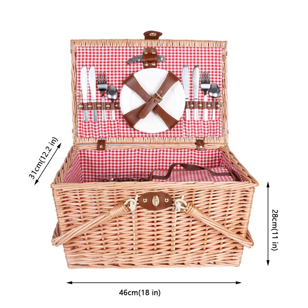 Cestino da Picnic Cestino da Picnic con Posate Tappetino da Picnic Grande Cestino da Picnic per 4 Persone Cestino da Picnic con Manici Pieghevoli (Color : Natural, Size : 46 * 31 * 28cm) (Natural 46