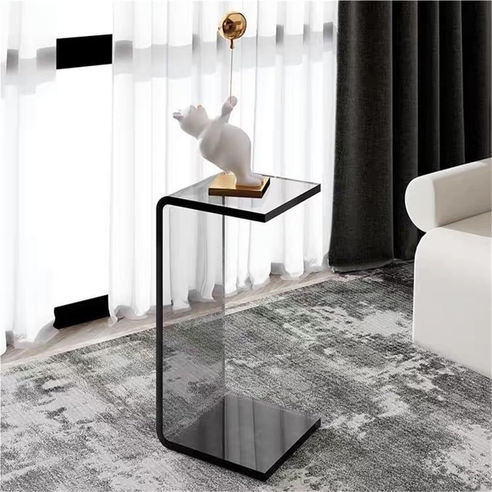 SXZenSpace Clear Acrylic Side Table, Modern Design Nightstand, Stylish End Beside C Shaped Nightstand for Living Room, Bedroom(Gray,60cm/23.6in)