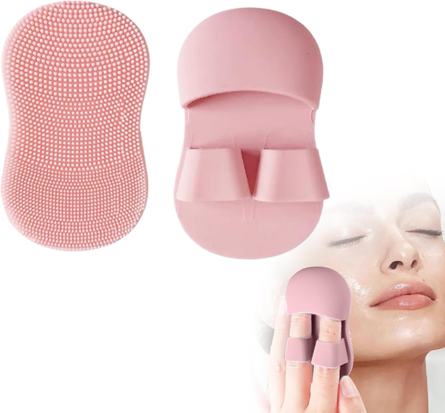 Face Scrubber Mini Facial Brush Silicone Wash Exfoliator Finger Glove Pads Handheld Cleansing Brushes Tool for Skin Care Deep Clean Blackhead Acne Pore Removal,Pink