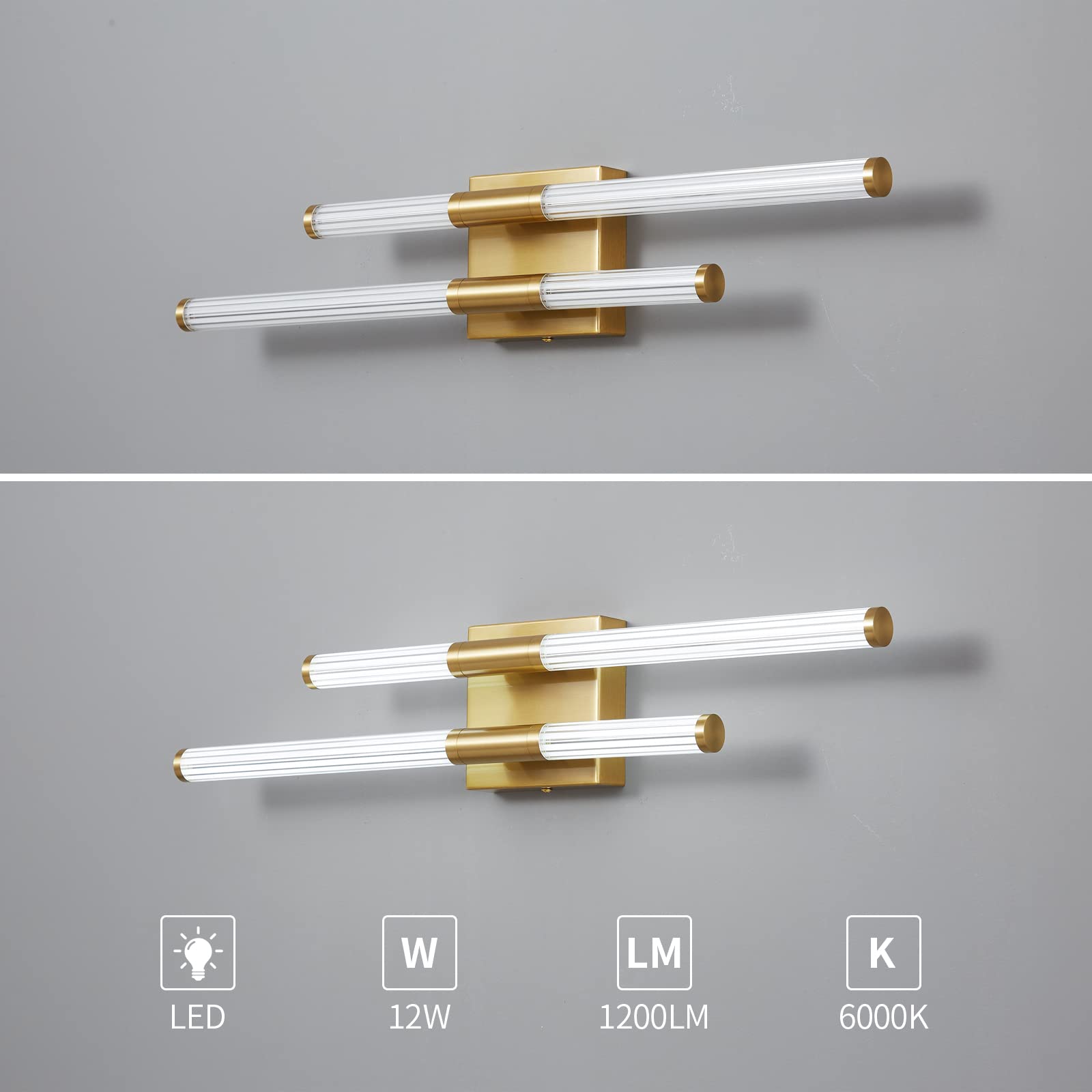 zhllmq Modern Bathroom Vanity Light 23.22in Gold LED 6000K Bathroom Light Fixtures Over Mirror Vanity Light Wall Modern Bathroom Vanity Lighting