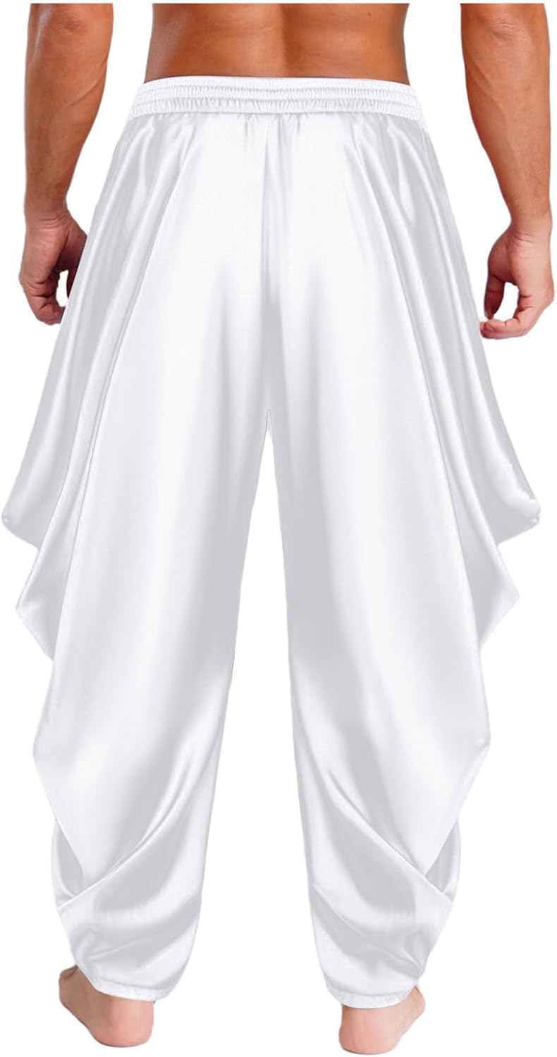 Men's Shiny Loose Fit Hippie Harem Pants Elastic Waist Comfortable Casual Yoga Trousers