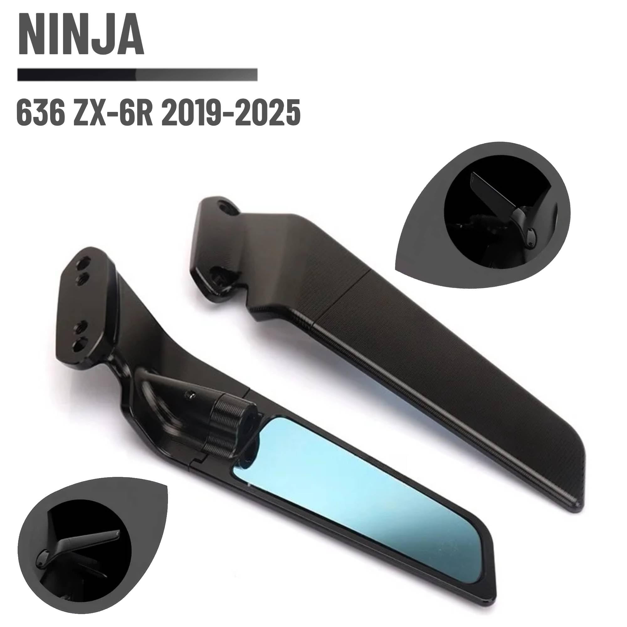 Adatto per Kawasaki Ninja 636 ZX-6R (2019-2025) Specchietti Retrovisori Moto Specchietti Laterali Girevoli, Specchietti Moto Manubrio Front