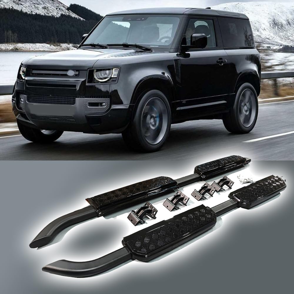Pedane laterali per Land Rover Defender 110 130 2020-2024 2025 2026 L663 4 porte | 2 pezzi gradini laterali fissi binario pedaliera laterale | Aggiornamento completamente nuovo | Accessori auto nero
