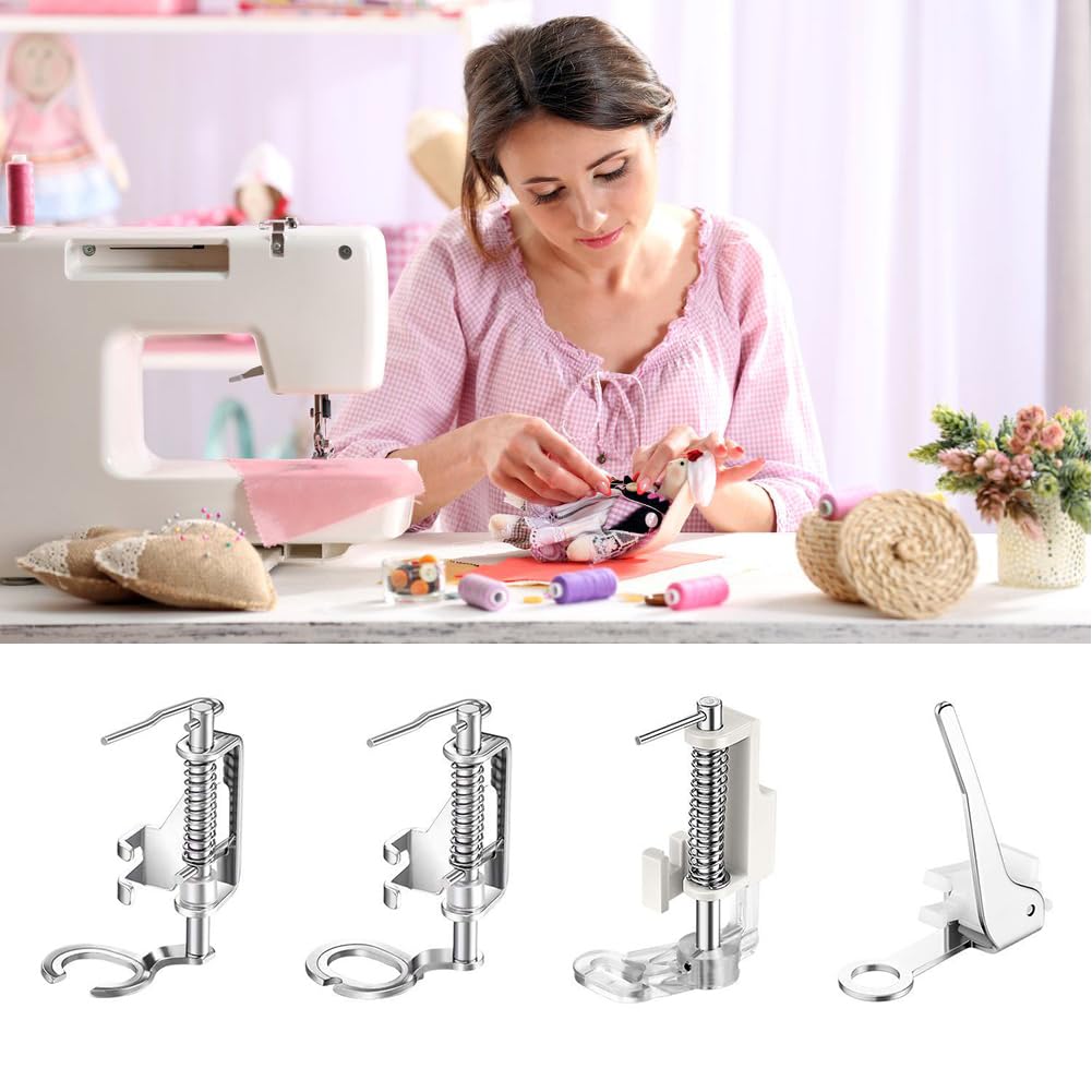 Set 4 Piedini Aperti Per Macchina Da Cucire | Per Ricamo E Trapuntatura | In Metallo Con Scatola - Foto 5