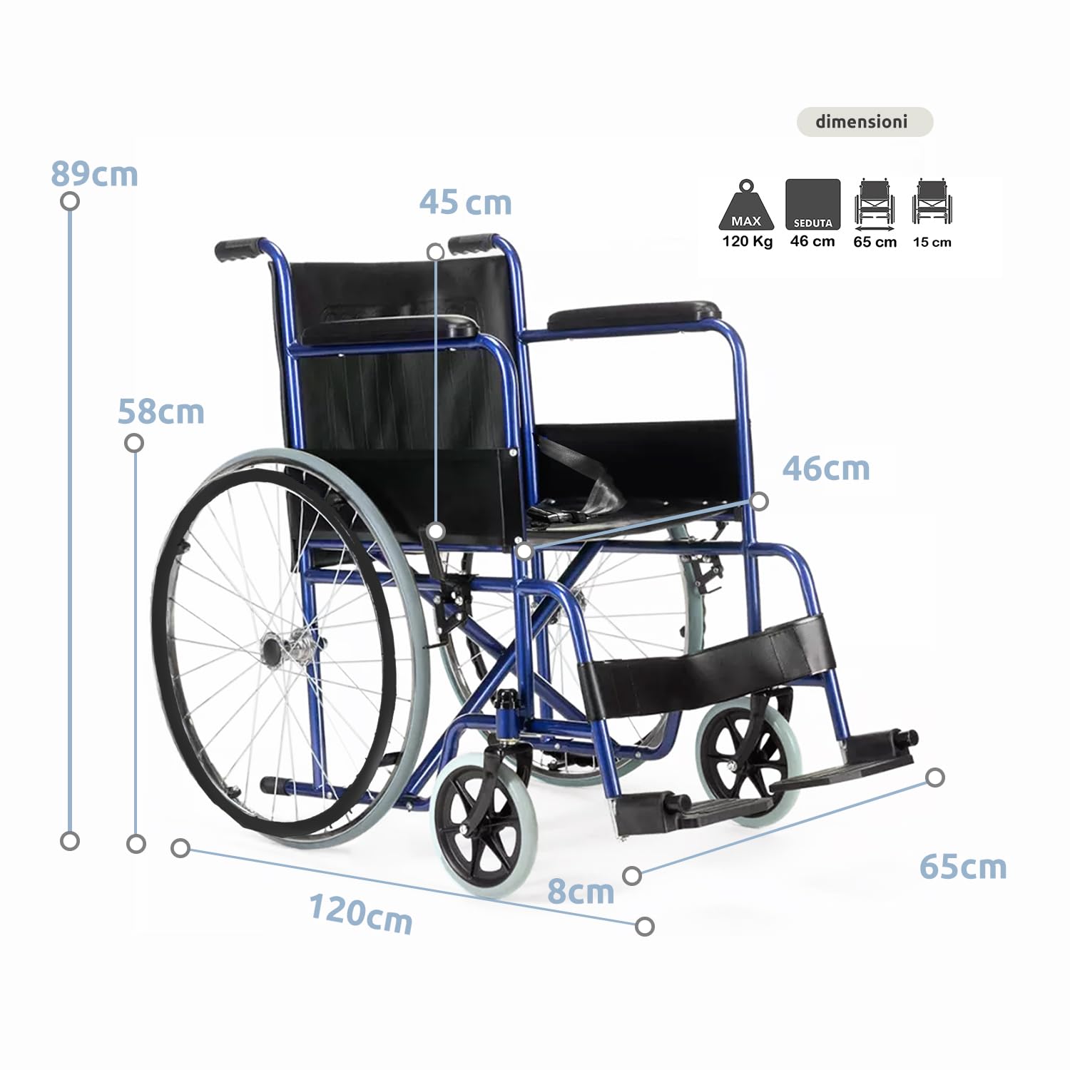 GOVITA-Sedia A Rotelle Per Anziani E Disabili,Carrozzina Pieghevole Leggera Ad Autospinta,Braccioli Fissi E Poggiapiedi Ribaltabili,Cintura Di Sicurezza E Tasca Porta Documenti
