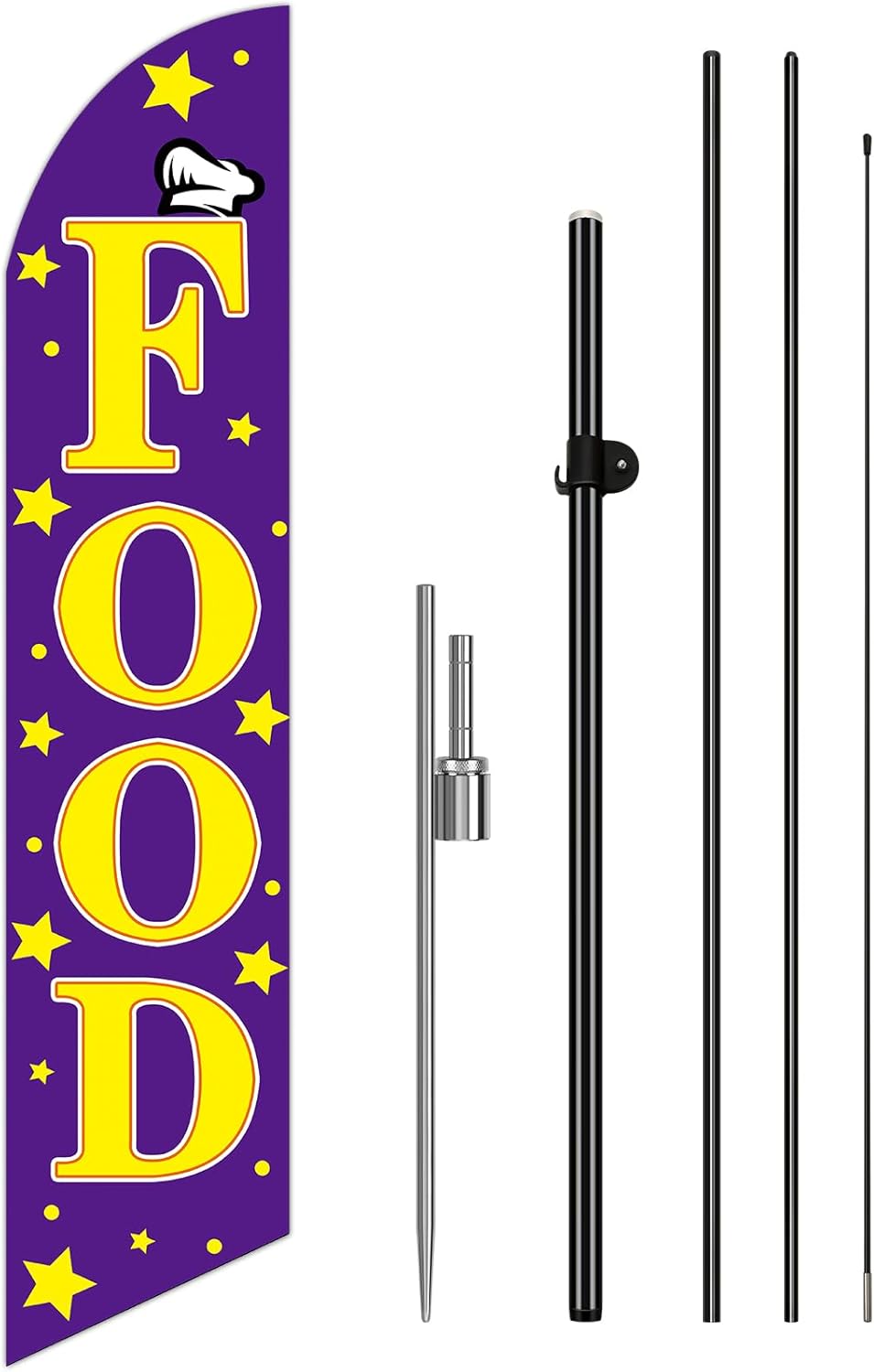 Blulu 15 ft Food Shop Flag with Pole Kit Feather Banner Swooper Flag Barber Banner Sign for Business Advertising with Fiberglass Pole Kit and Rotating Ground Spike for Outdoor