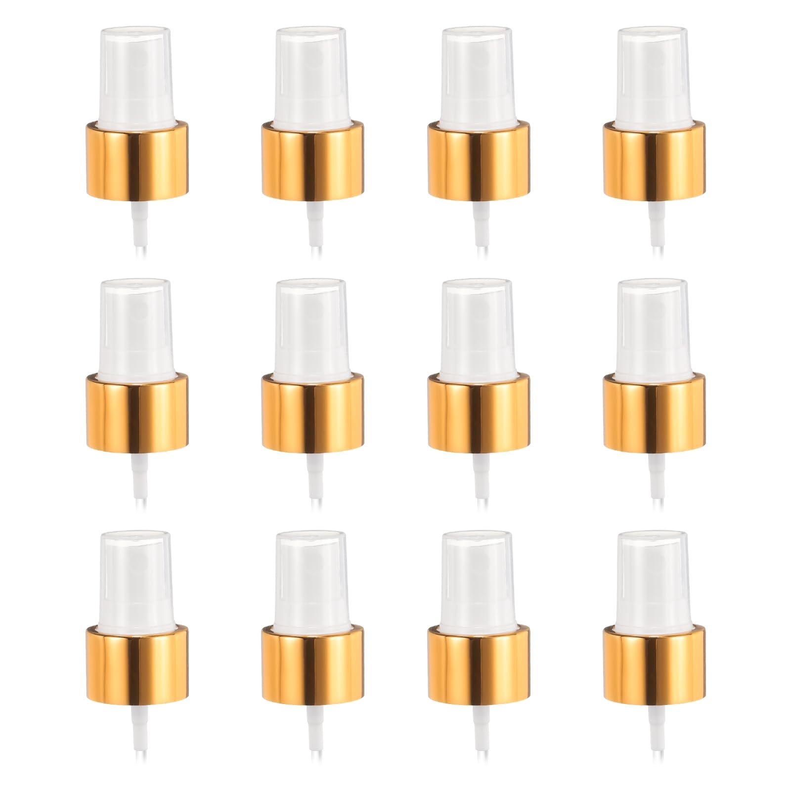 uxcell 12 Pcs Gold White Spray Top, 24/410 Fine Mist Sprayer Reusable Replacement Spray Bottle Pump Plastic Top for Cosmetic Perfume and Body Sprays
