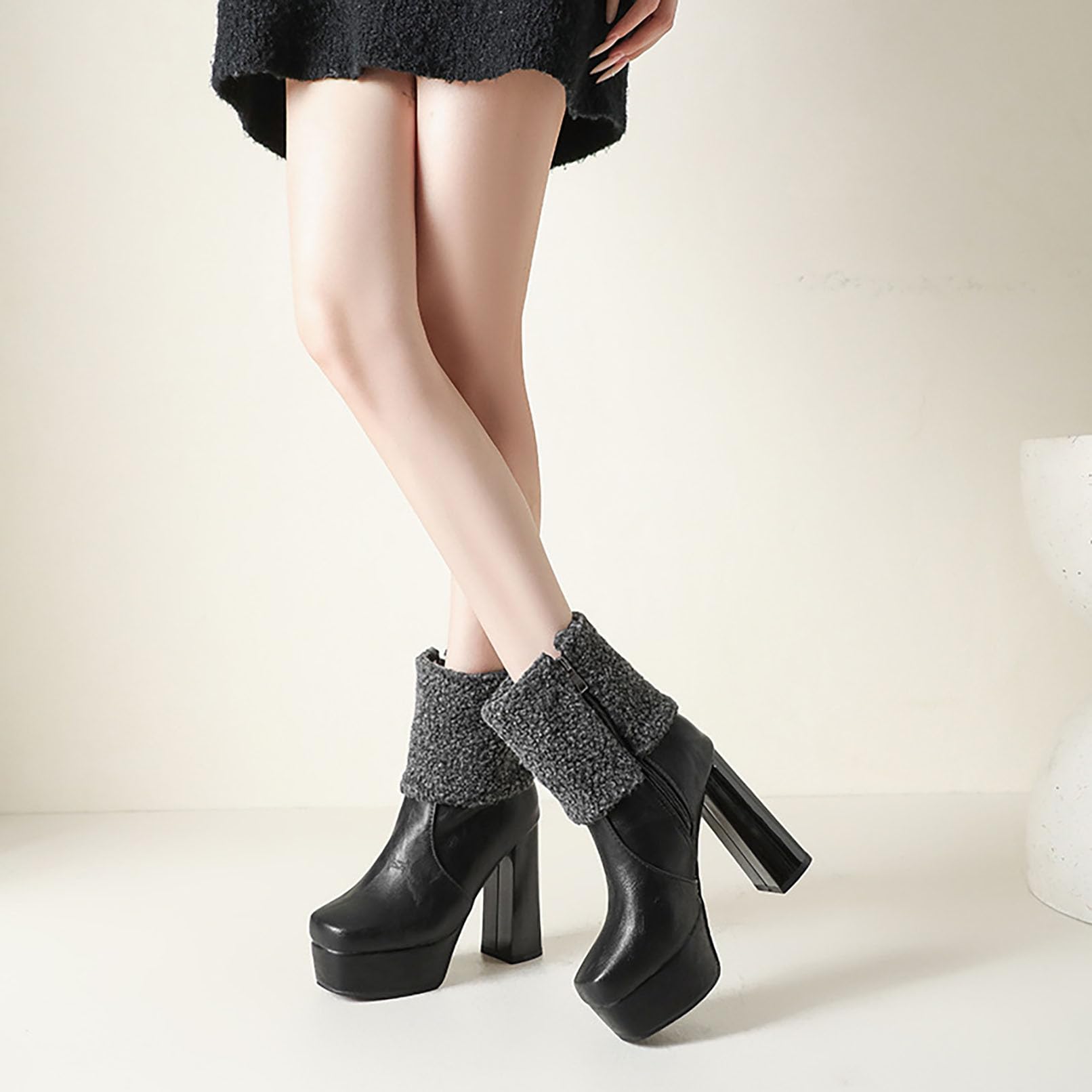 Generico Stivaletti Donna Platform, Tacco Largo Alto per Inverno
