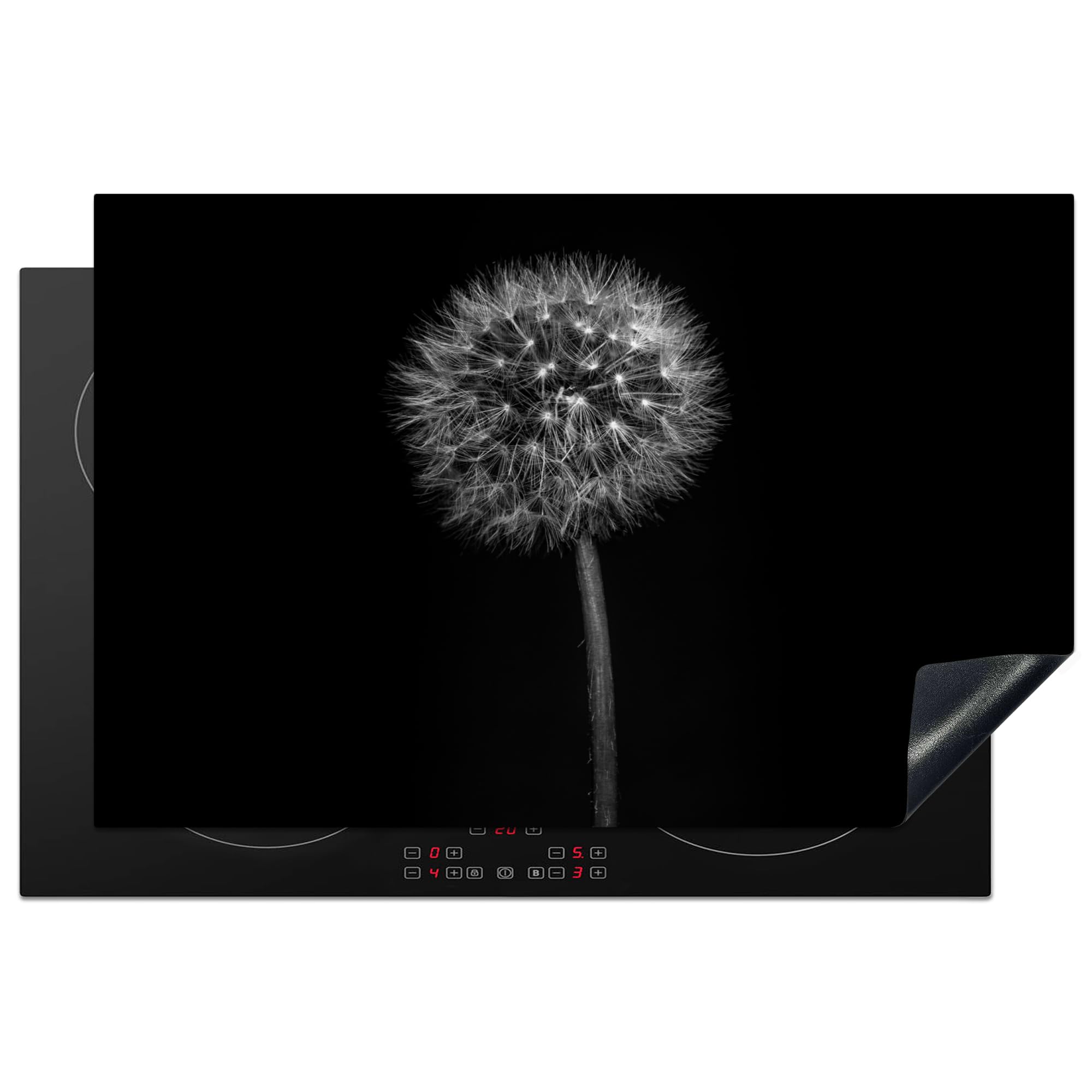 KitchenYeah© Induction Hob Protector Mat 20.5"x31.9" / 81x52 cm Stove Cap Top Cover Kitchen Cooker Covers for Electric Hobs Vinyl Dandelion - Black - Floral - Botanical — image 1