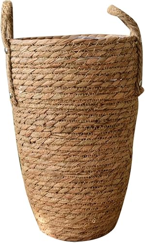 ABOOFAN Jarrón de flores de ratán, cesta de paja, para macetas, cubierta de macetas, cesta de almacenamiento, cesta tejida a mano con forros de