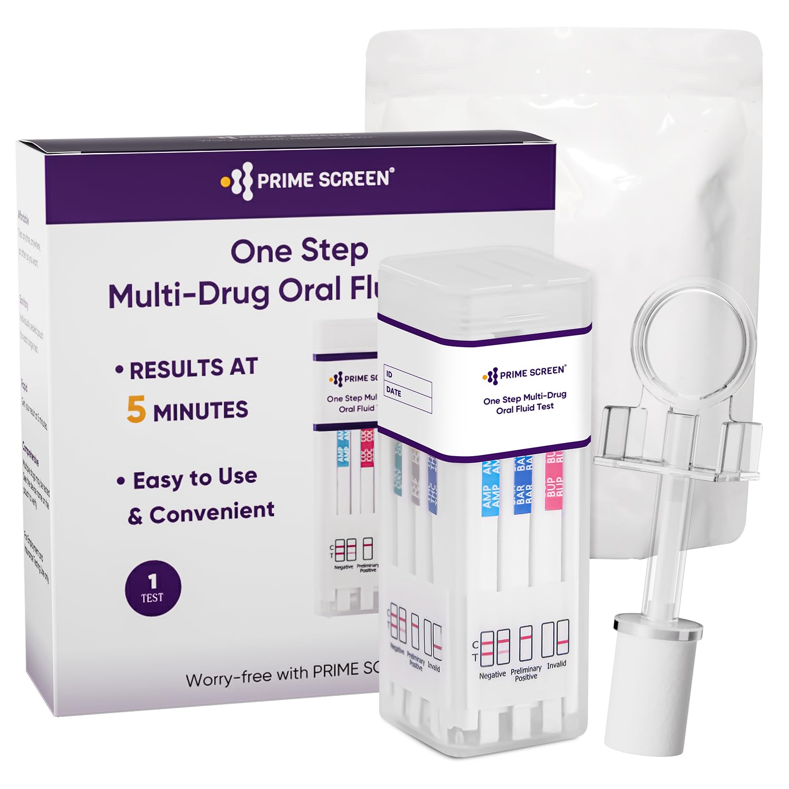 PrimeScreen Drug Testing Kits 7 in 1 Saliva Drug Test Oral Fluid Testing for Cannabis Cocaine Speed Heroin Oxy PCP MET 1 Pack