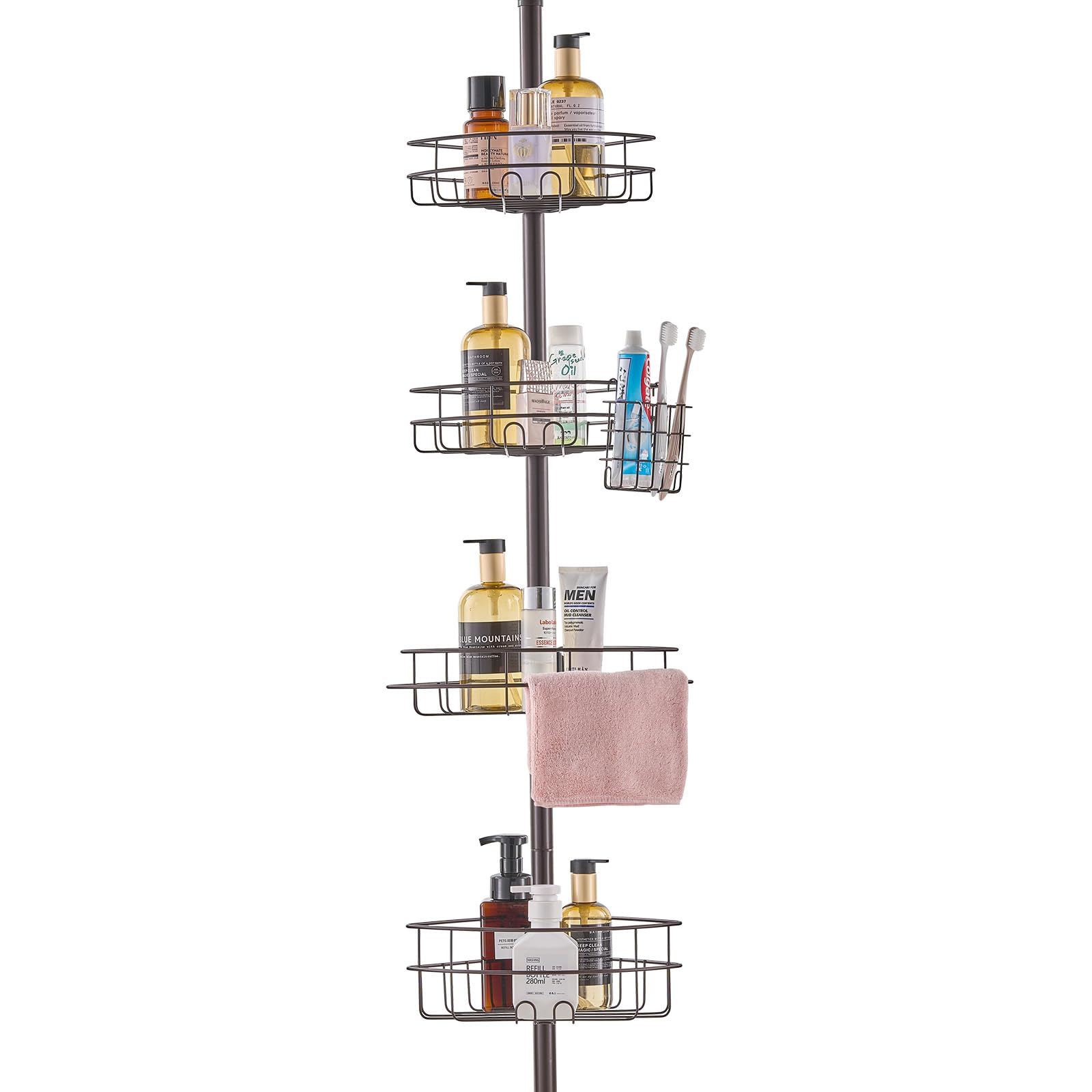 VEVOR Shower Corner Caddy Tension Pole 56 to 114 High Multi-Functional Shower Tension Pole with Strong Load-Bearing Tray