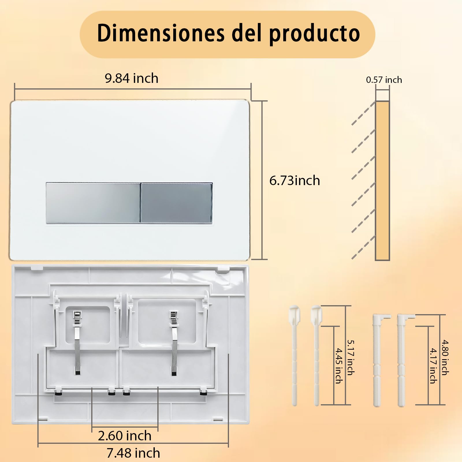 Empyreal Placa de Descarga WC de Reemplazo,Panel Frontal para Cisterna,con Varillas de Descarga y Marco de Instalación,Compatible con Geberit Sigma 01/20/30,UP300,UP320,Doble Descarga,245×164 mm